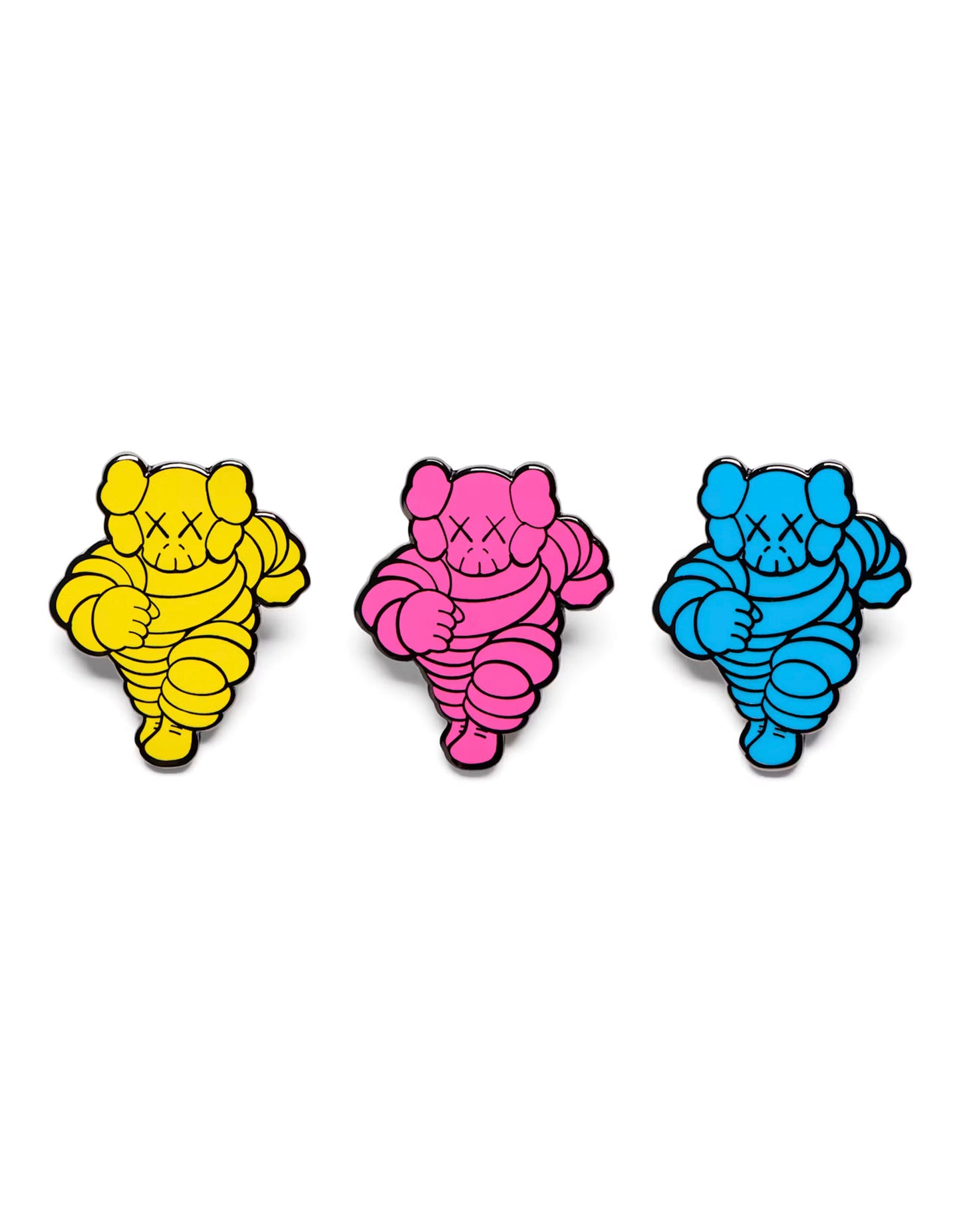 KAWS - Chum Set of 3 Yellow Pink Blue Enamel Pin