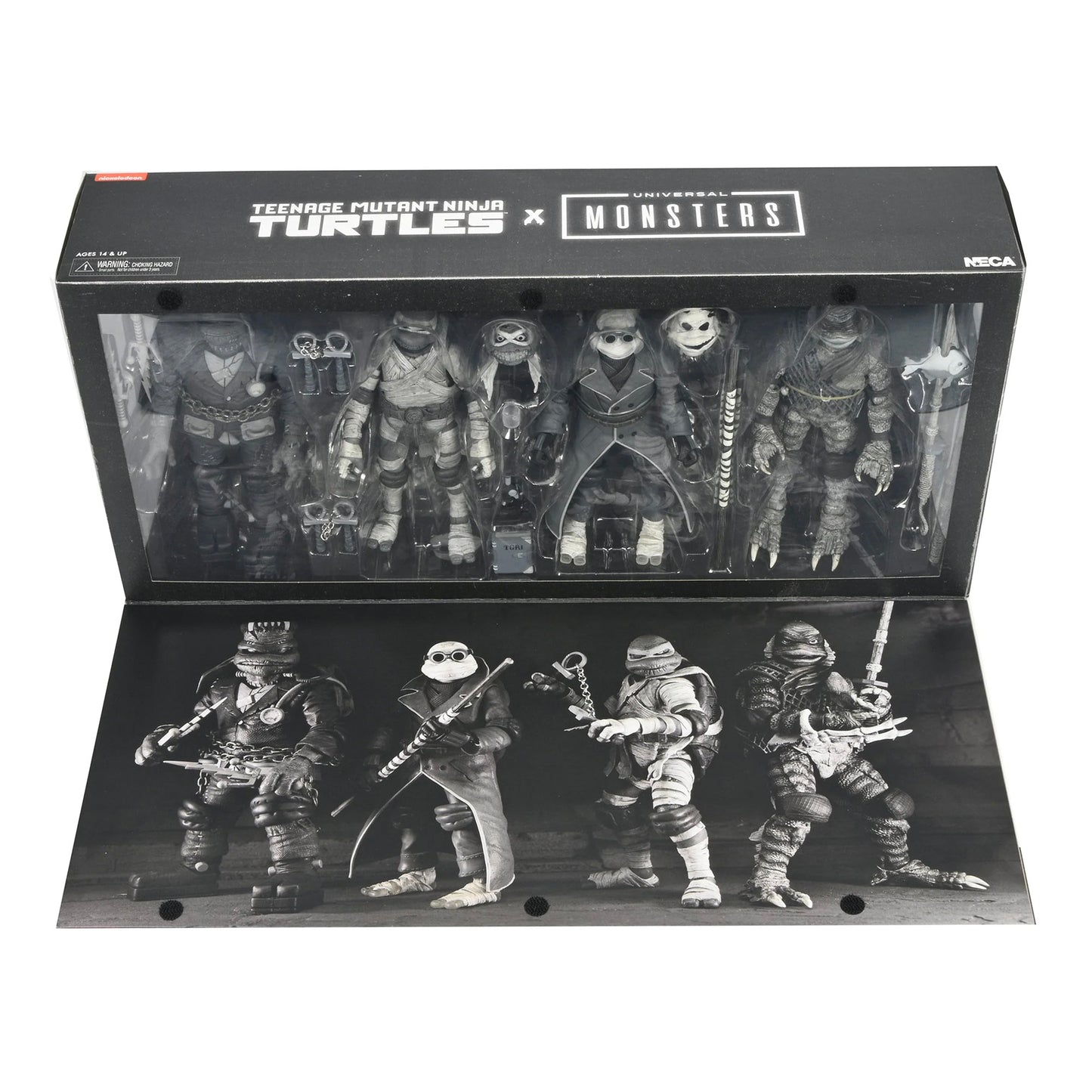 NECA: Universal Monsters x Teenage Mutant Ninja Turtles – Black & White Turtles 7” Scale Action Figure 4-Pack