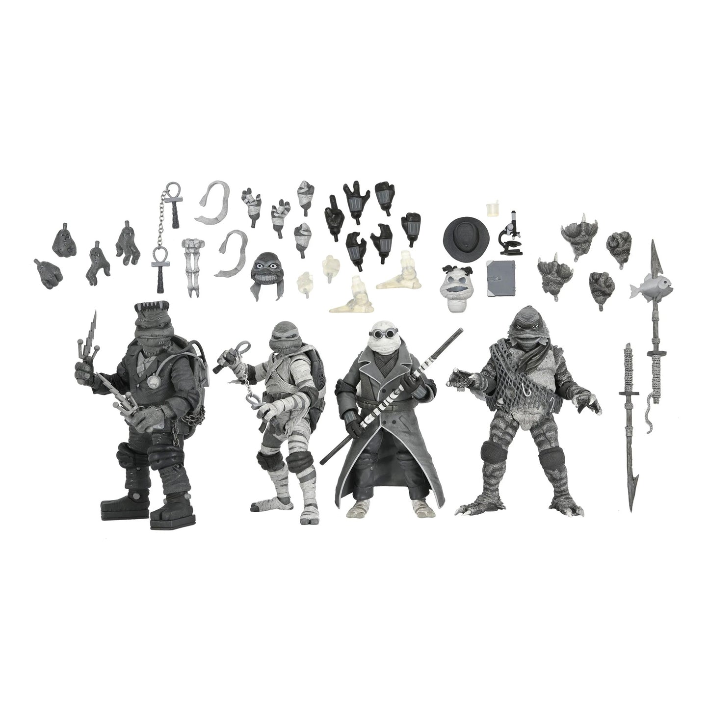 NECA: Universal Monsters x Teenage Mutant Ninja Turtles – Black & White Turtles 7” Scale Action Figure 4-Pack