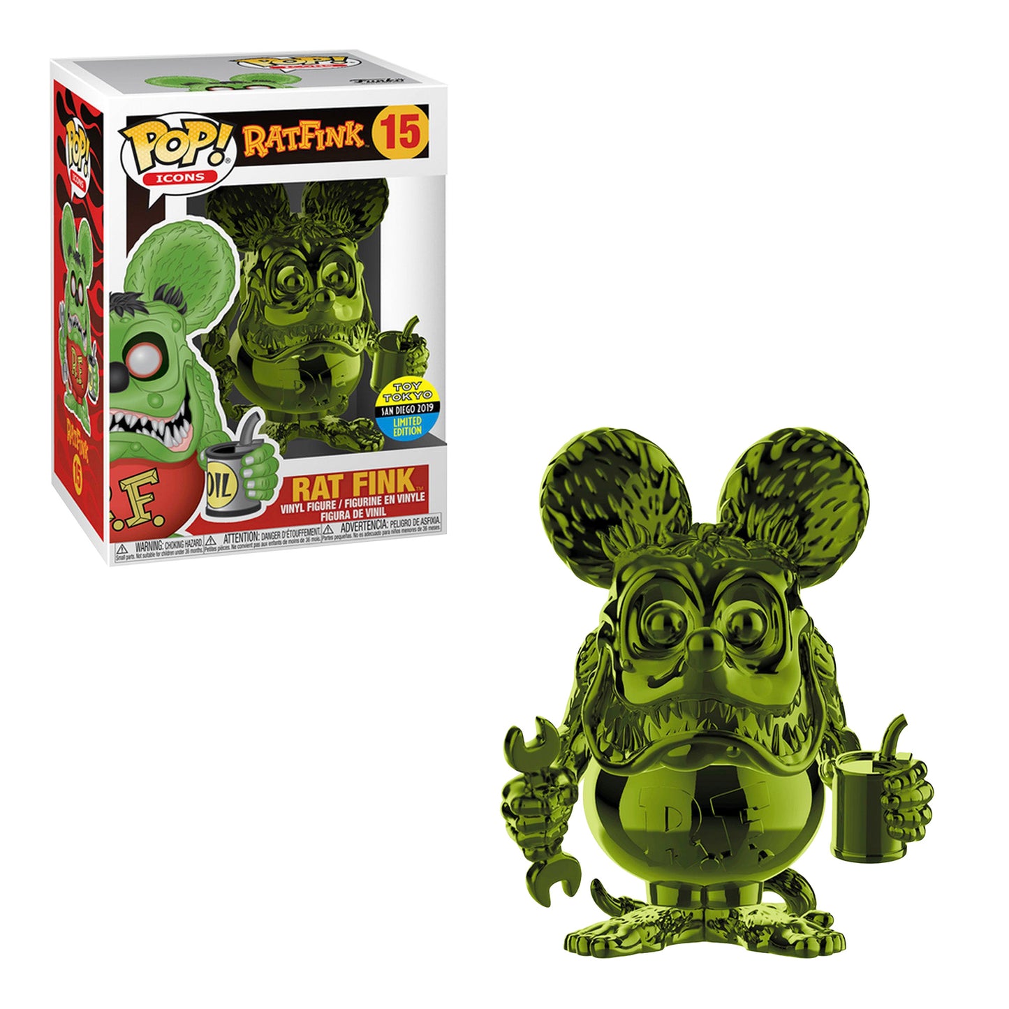 Funko Pop! Icons: Rat Fink #15 Green Chrome SDCC 2019 Toy Tokyo Exclusive