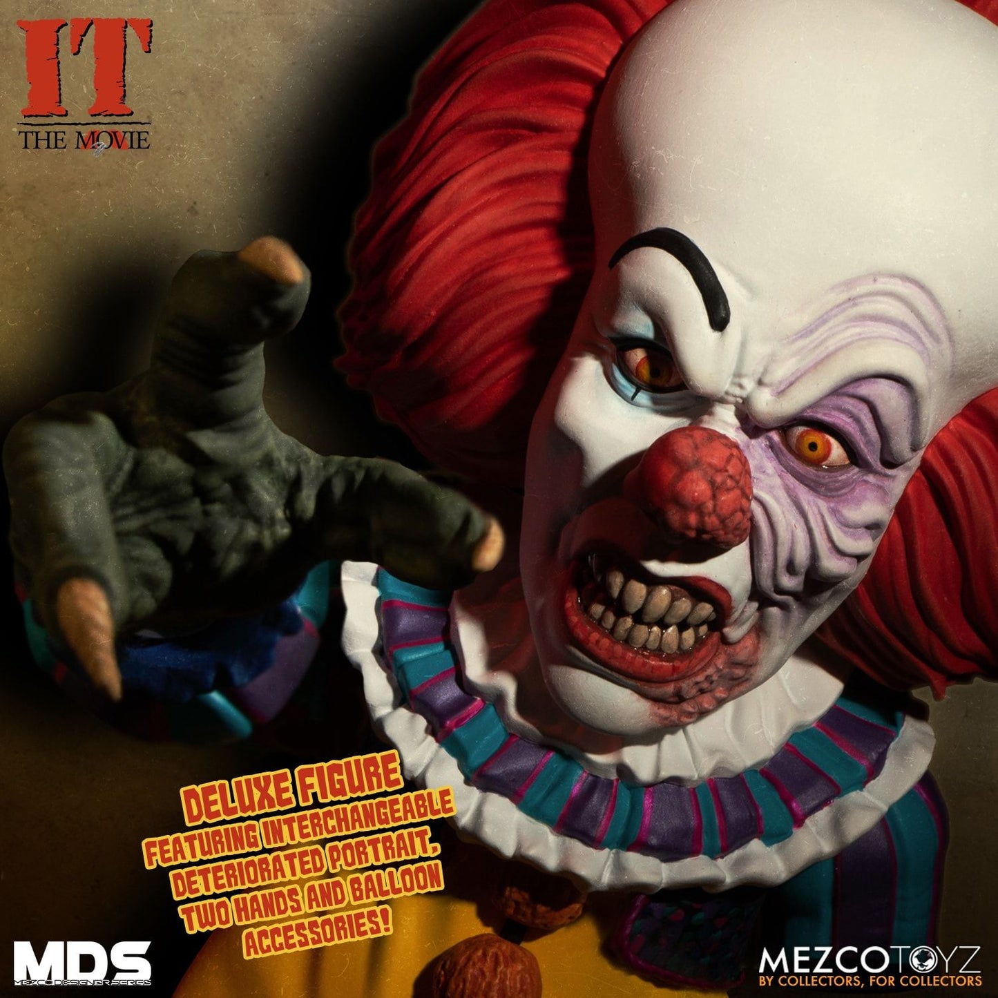 MEZCO TOYZ: LDD Presents - IT 1990: Pennywise 10" Tall Figure: MDS Mega Scale - IT (1990) Deluxe Pennywise 6" Tall Figure